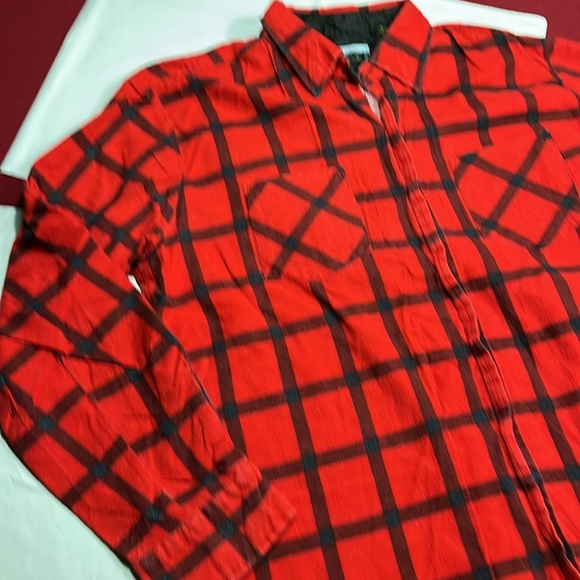 RED Fieldmaster 90s FLANNEL SHIRT Wide black Plaid cotton 2 Pockets MENS LARGE L - Picture 12 of 12